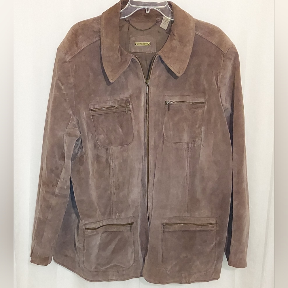 i.e. relaxed woman brown suede zip jacket sz 2X